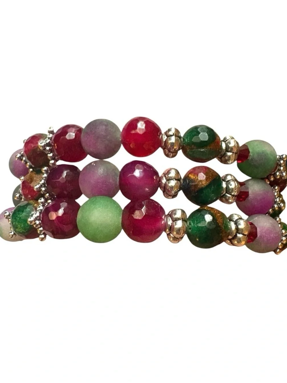 Faceted Agate, Watermelon Tourmaline and Swarovski Crystals Wrap Bracelet